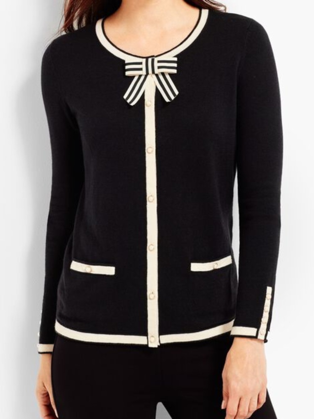 Talbots Charming Black and White Bow Cardigan